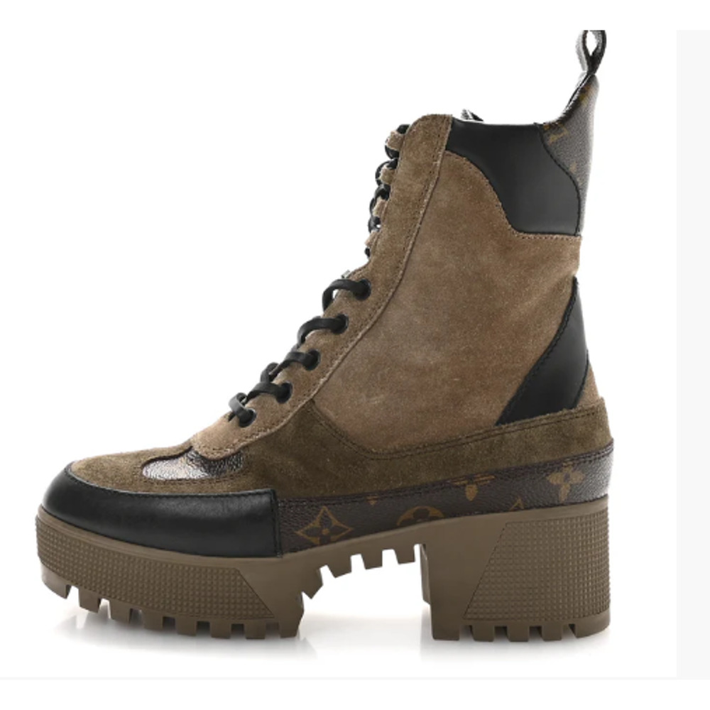 Louis Vuitton Suede Calfskin Monogram Laureate Platform Desert Boots Taupe EU 38